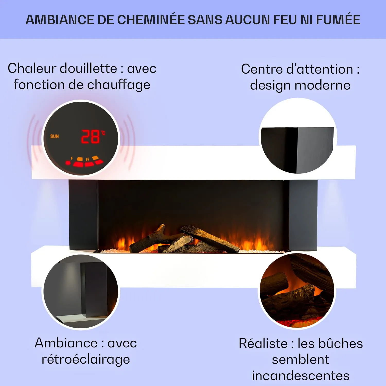Klarstein Light & Fire 1 cheminée électrique 2000W noir effet flamme