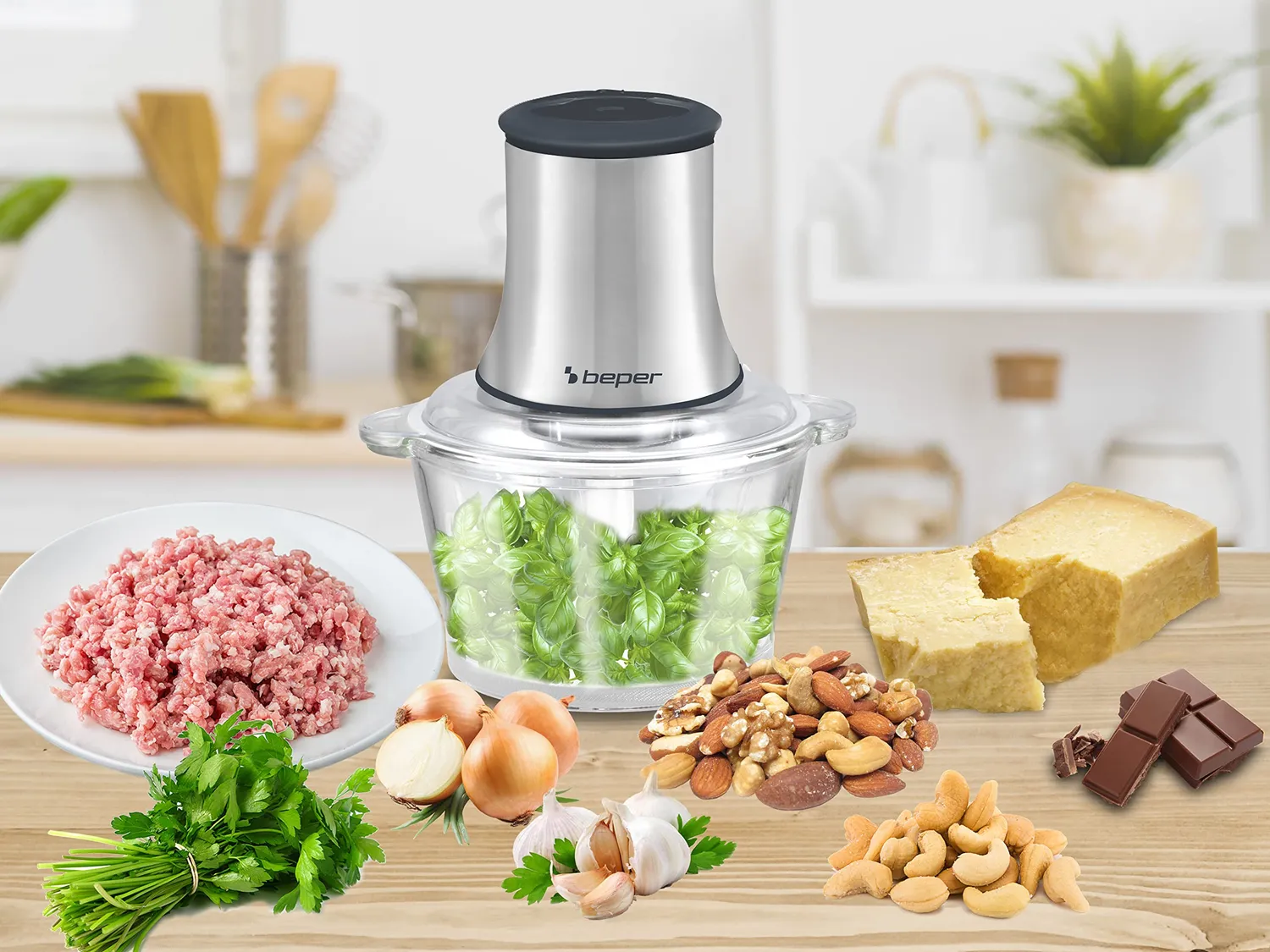 Beper P102ROB001 hachoir verre 1,5 L double lames inox