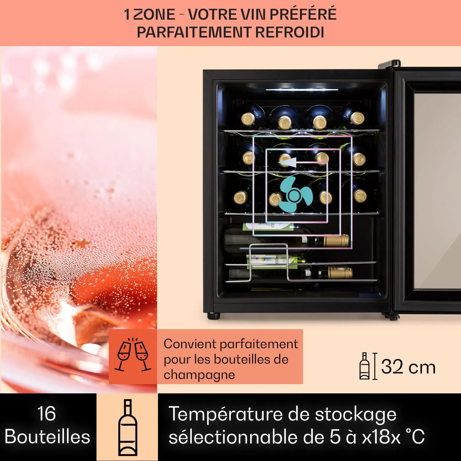 Klarstein Shiraz cave à vin 16 bouteilles 42 L noir