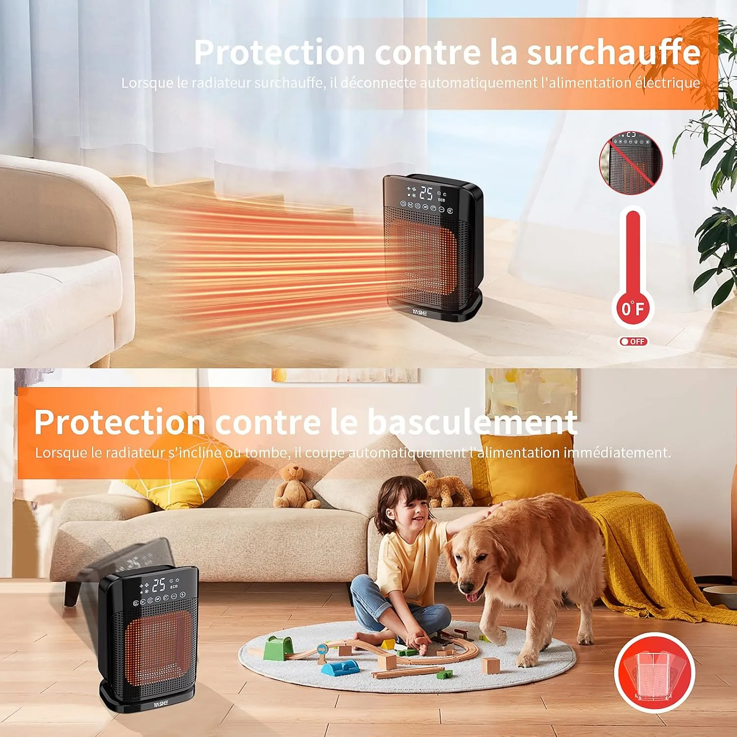 YASHE Chauffage Appoint 1800W Céramique Oscillant