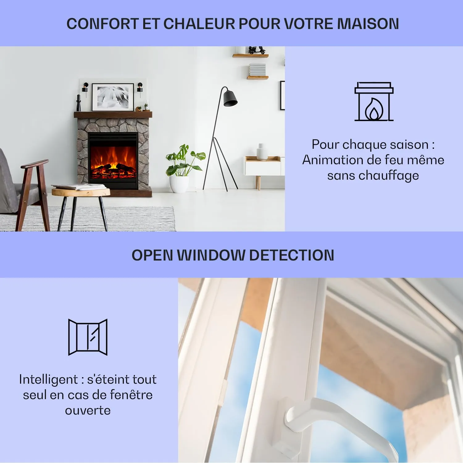 Klarstein Lodge cheminée électrique 1800W effet flamme