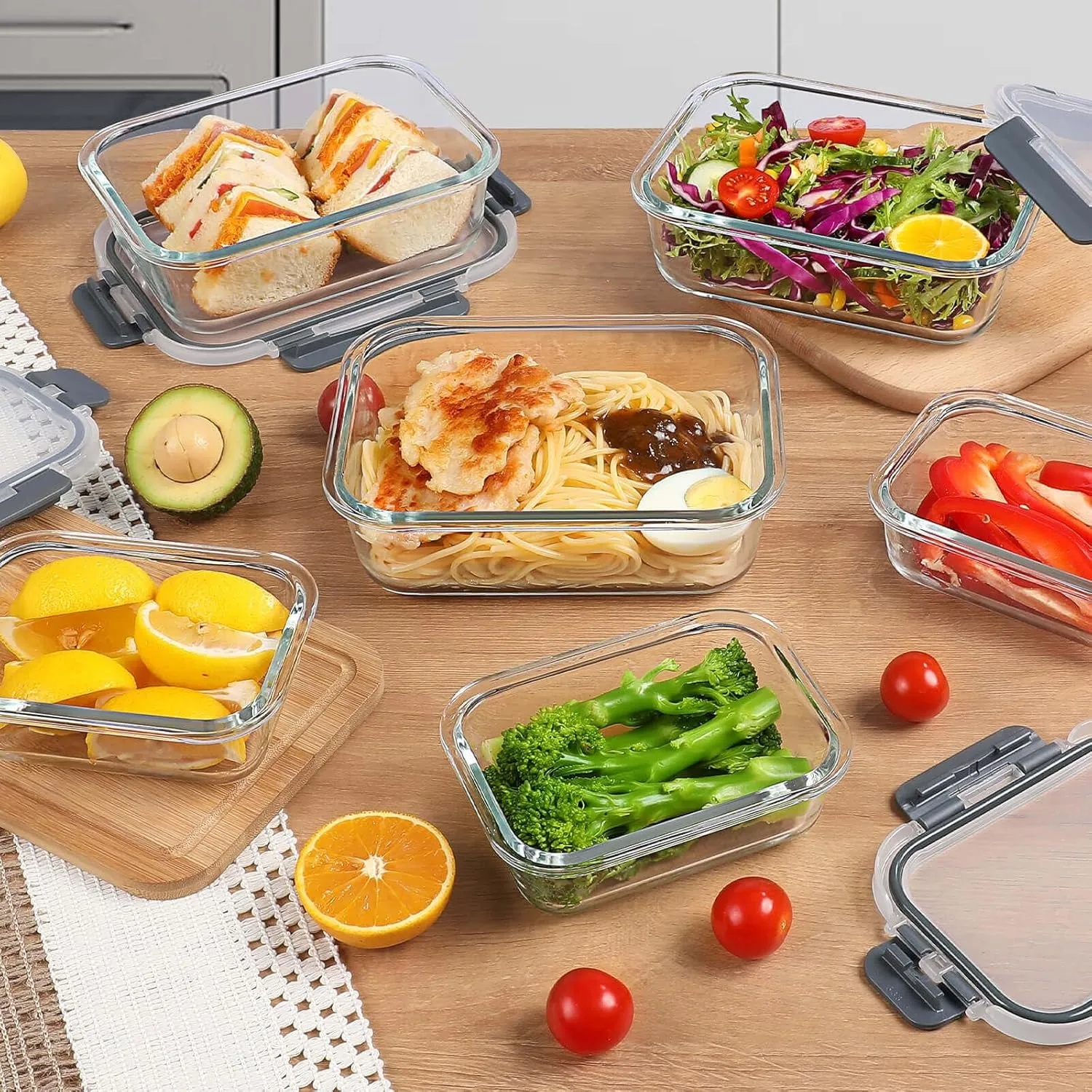 YASHE Lunch Box Verre Lot 10 Gris Hermétique Sans BPA