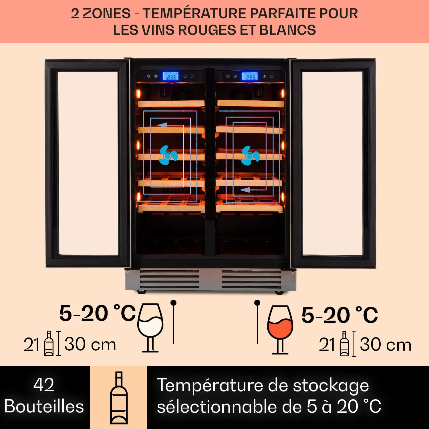 Klarstein Vinovilla 42 cave à vin 126 L double zone 42