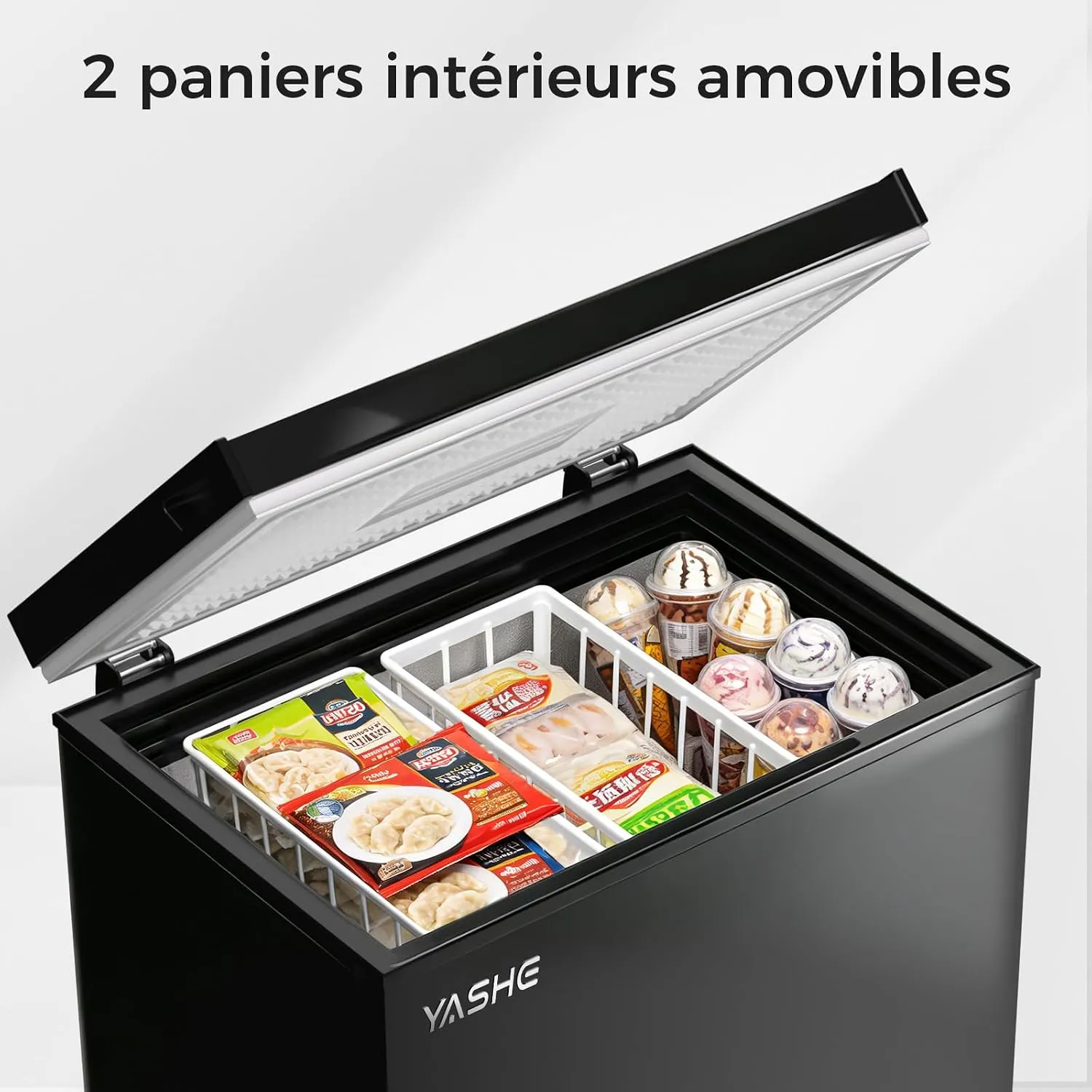 YASHE Congélateur Coffre 150L Noir 45dB 6 Niveaux