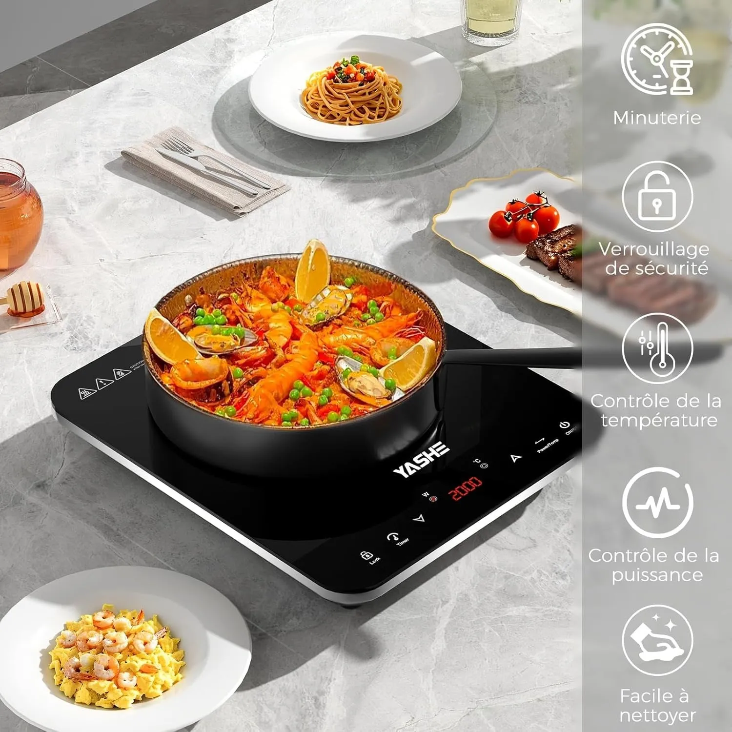 YASHE plaque induction portable 2000 W 10 puissances