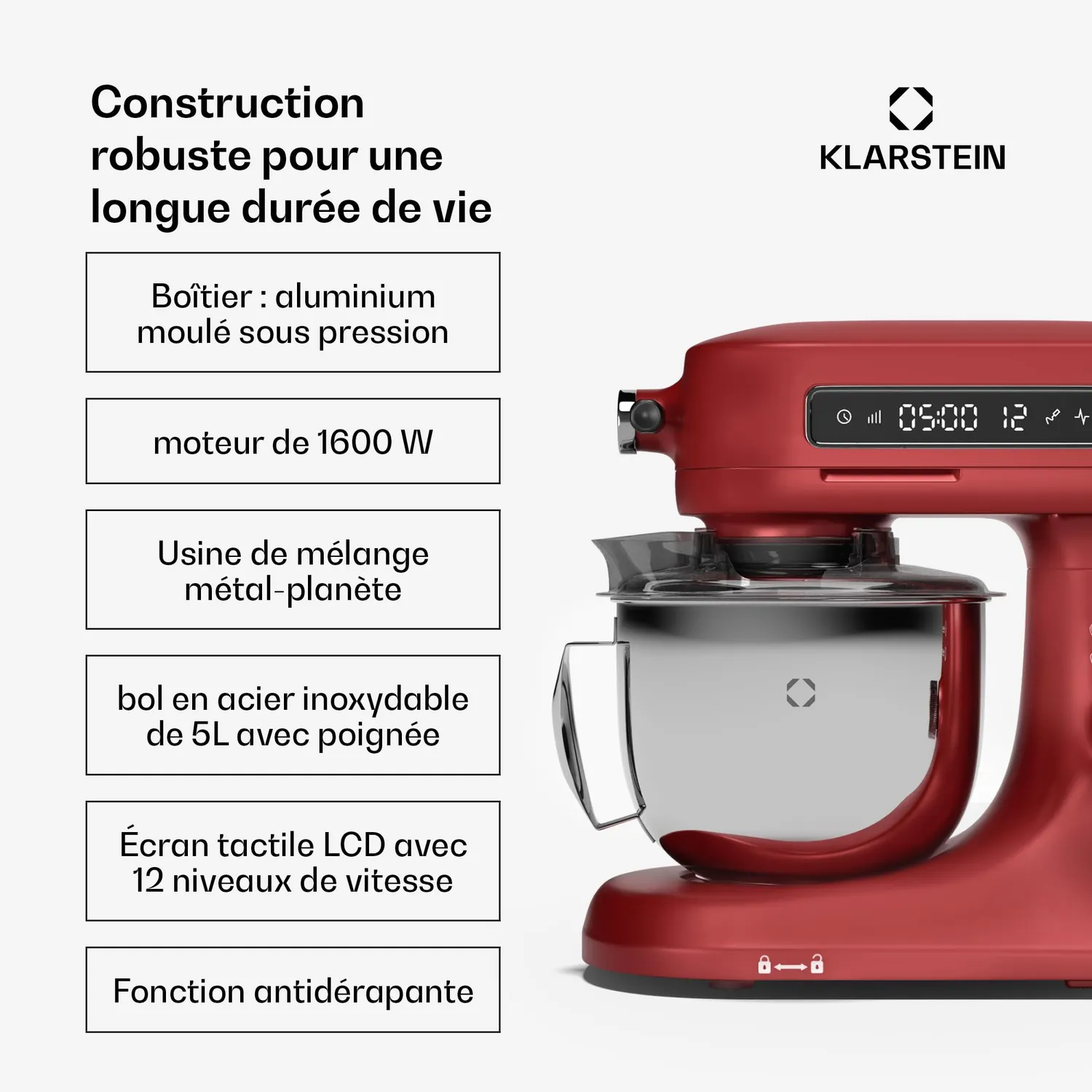 Klarstein Chiara robot de cuisine 5L rouge 1600W