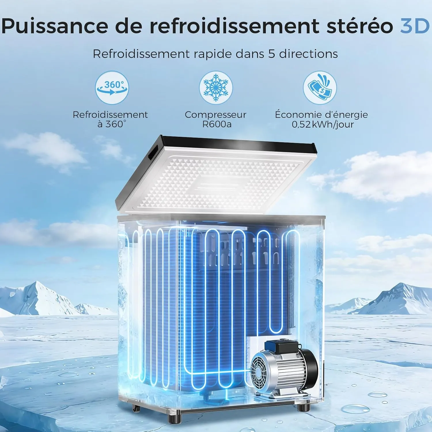 YASHE Congélateur Coffre 150L Noir 45dB 6 Niveaux