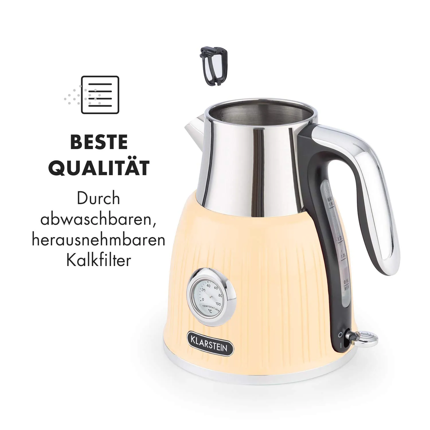 Klarstein Cancan bouilloire électrique 1,6 L crème rétro