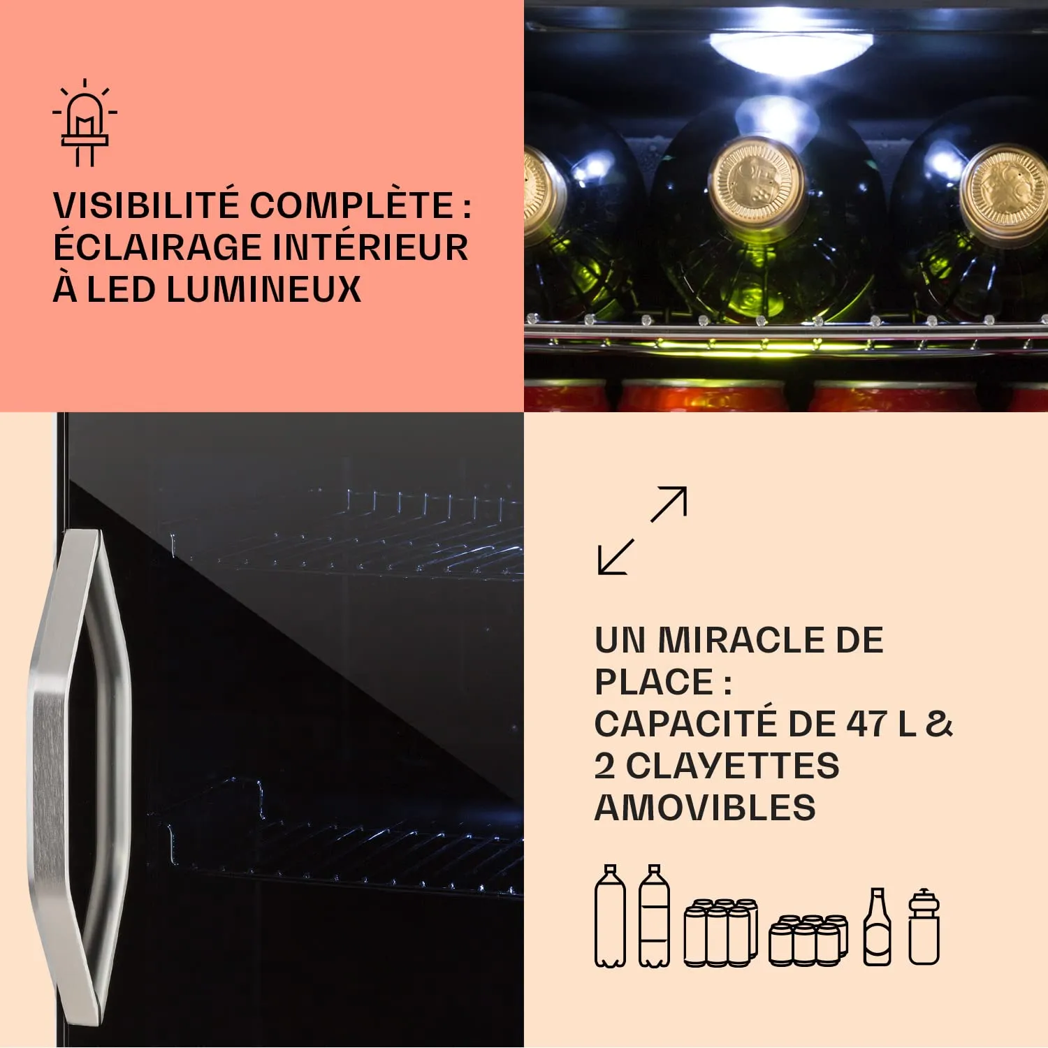 Klarstein mini frigo vitré noir 47 L LED