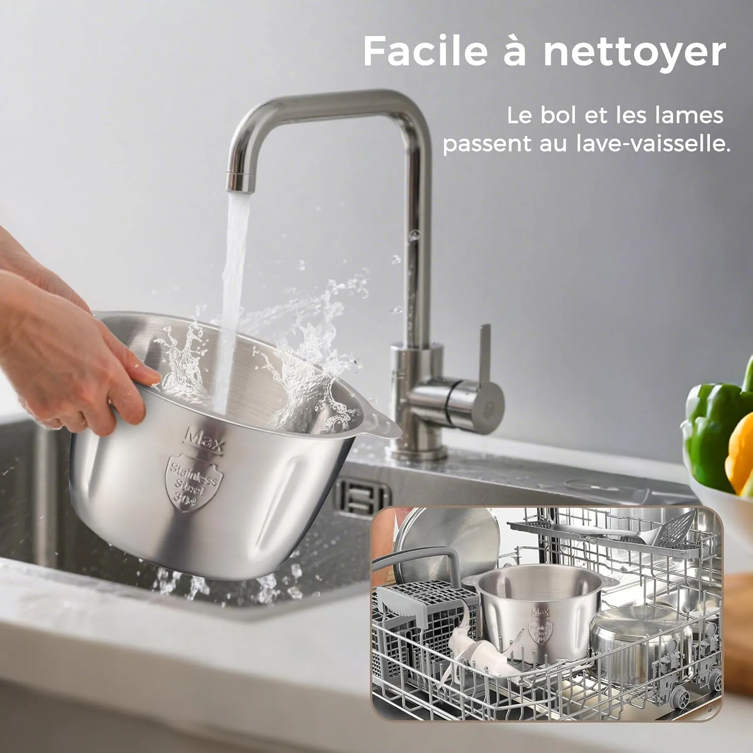 YASHE Hachoir Électrique 500W Bol Inox 1,8L