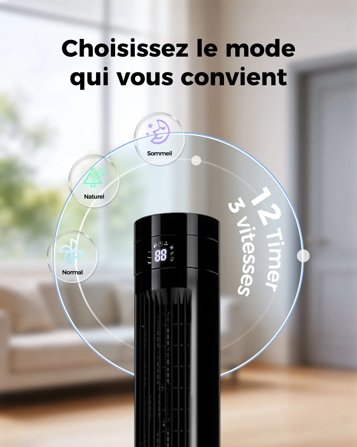 YASHE Ventilateur Tour 3 Vitesses Télécommande silencieux