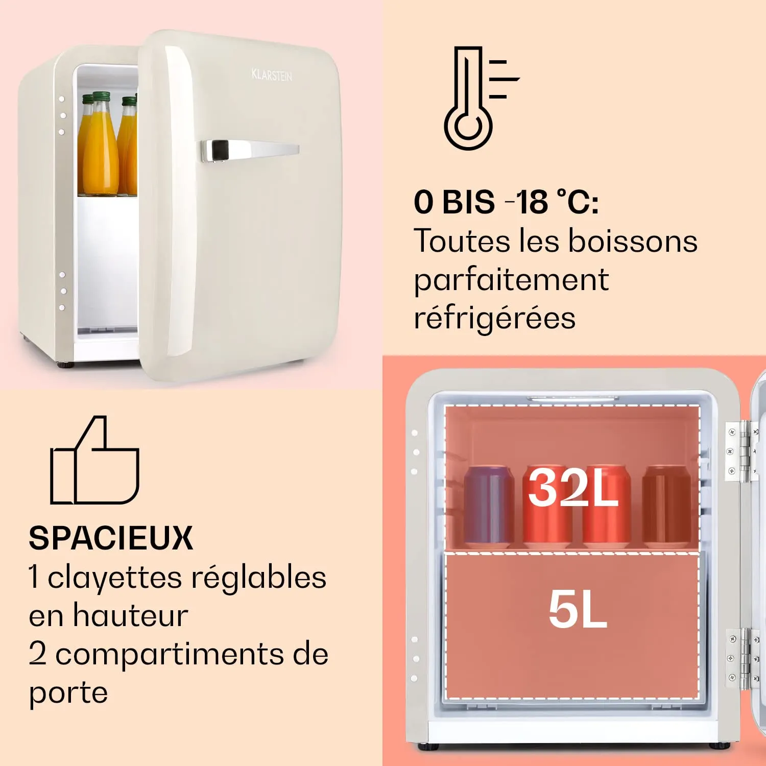 Klarstein Mini Frigo réfrigérateur 32 L avec congélateur
