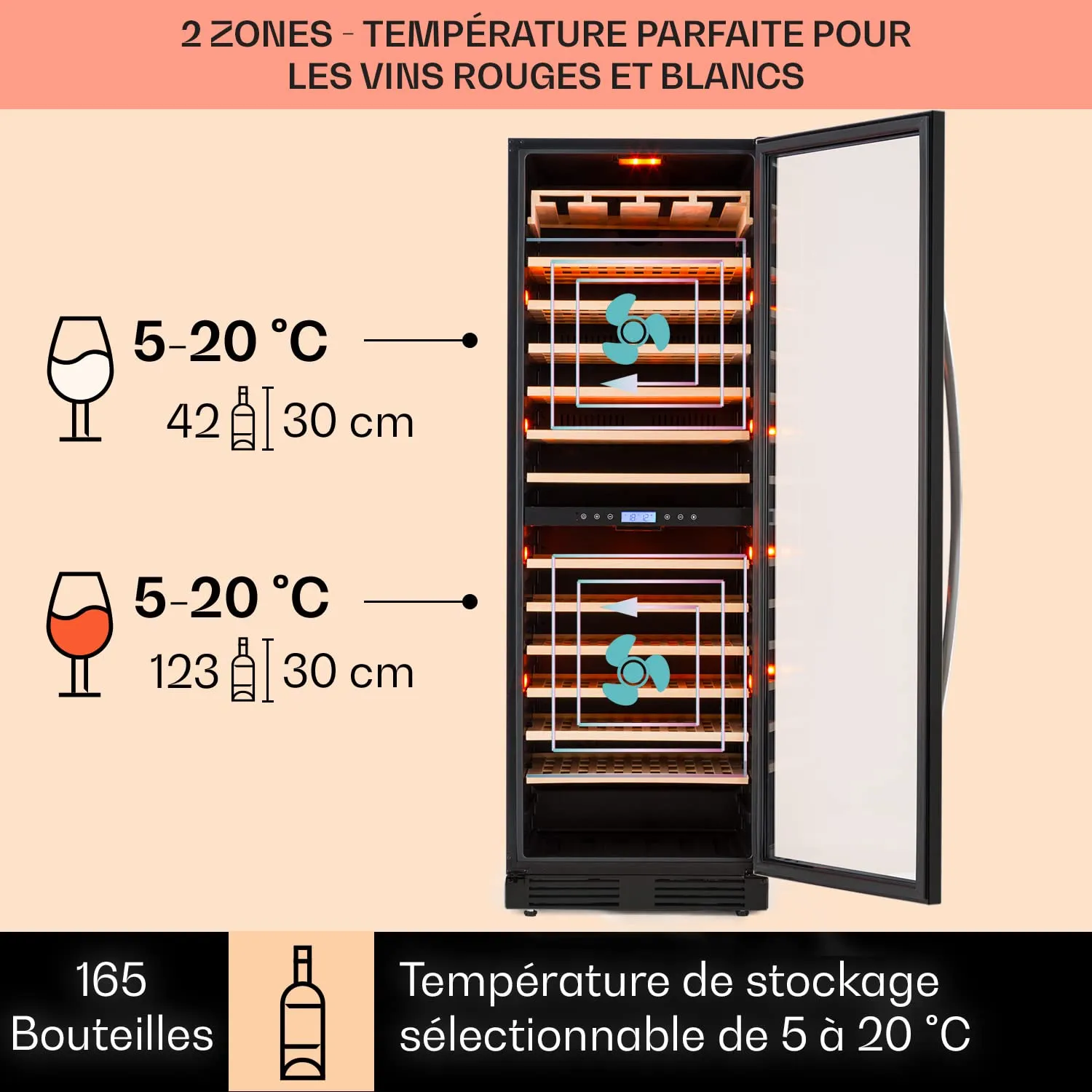 Klarstein cave à vin 425L 165 bouteilles double zone