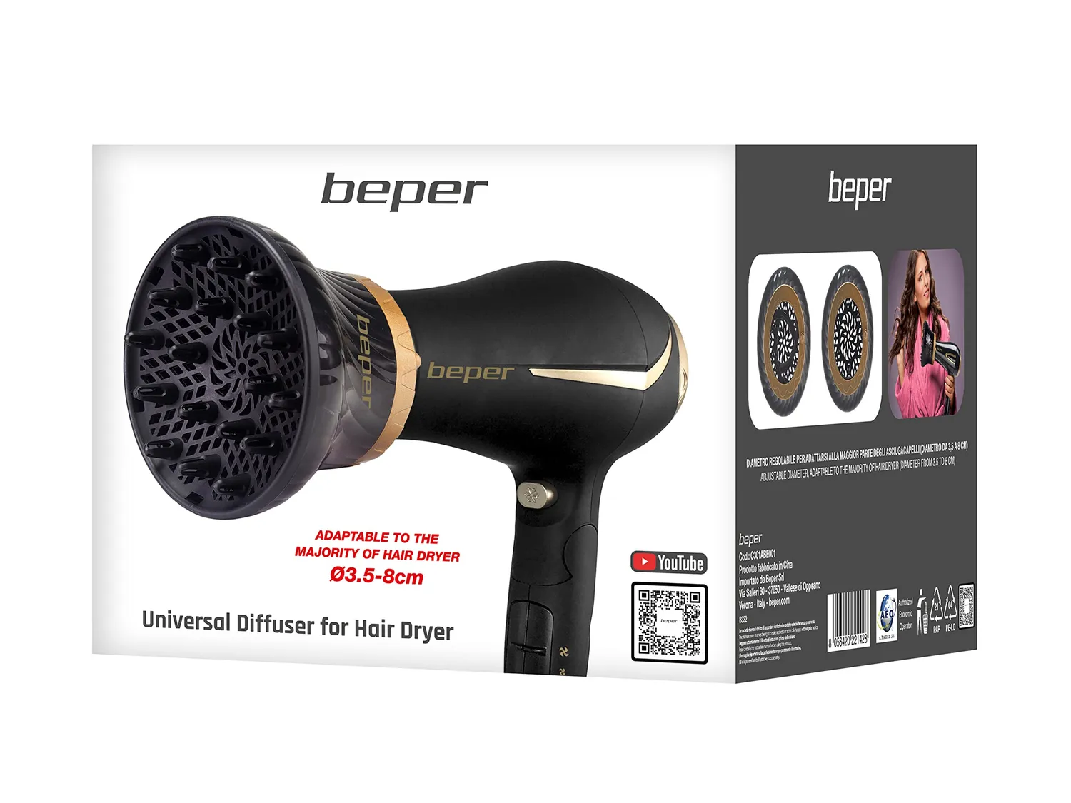 Beper diffuseur sèche-cheveux universel boucles réglable