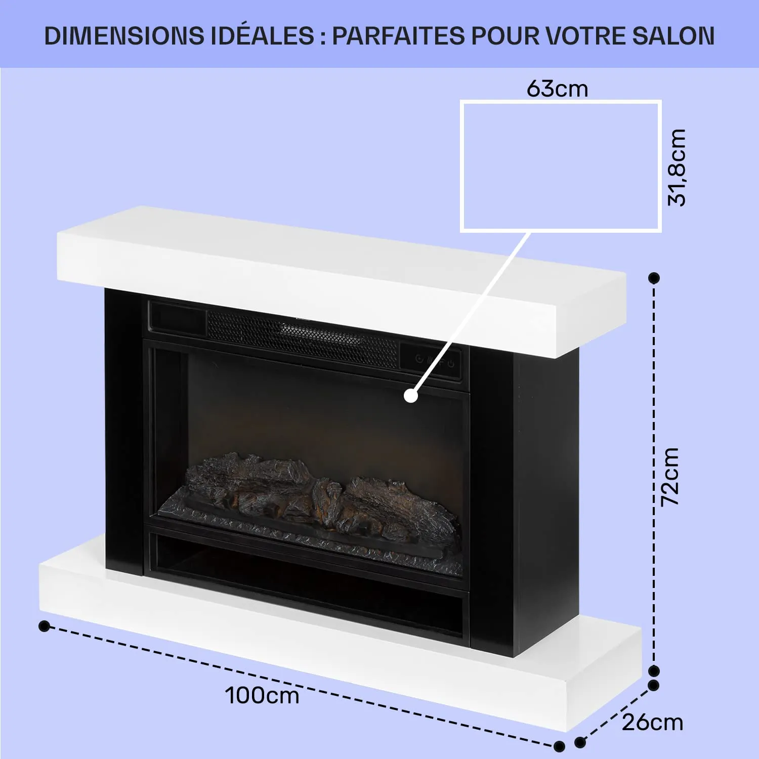 Klarstein cheminée électrique 1900 W effet flamme LED