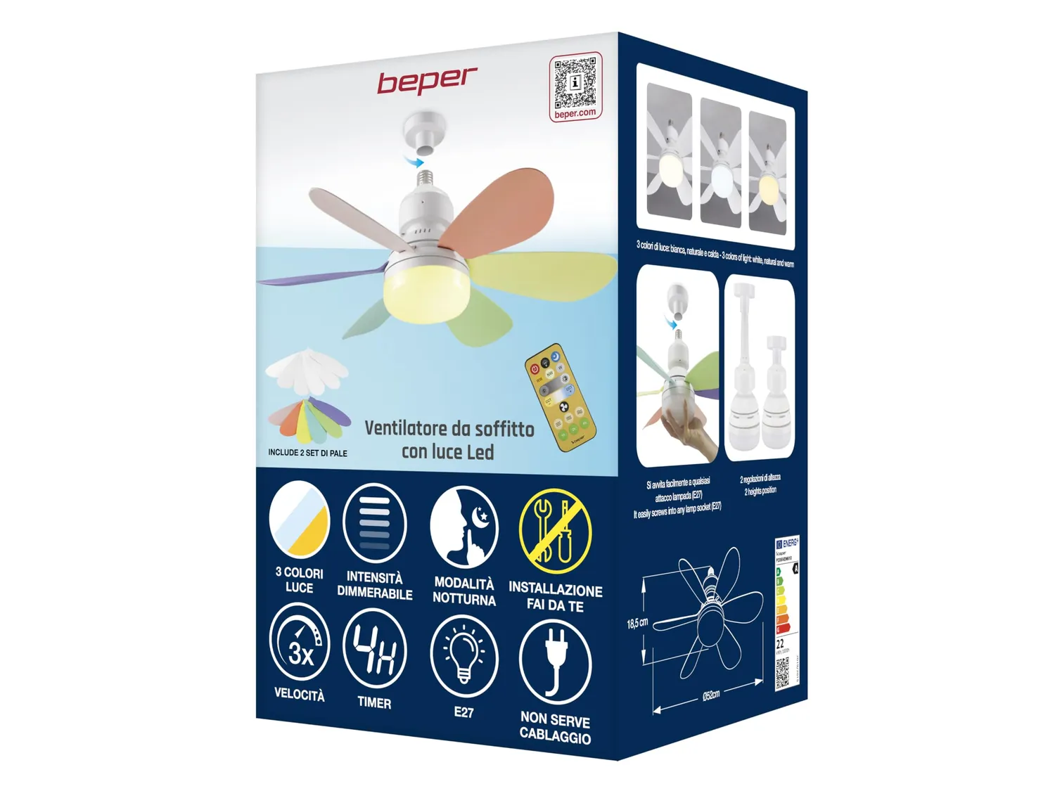 Beper P206VEN610 ventilateur plafond luminaire télécommande 3 vitesses