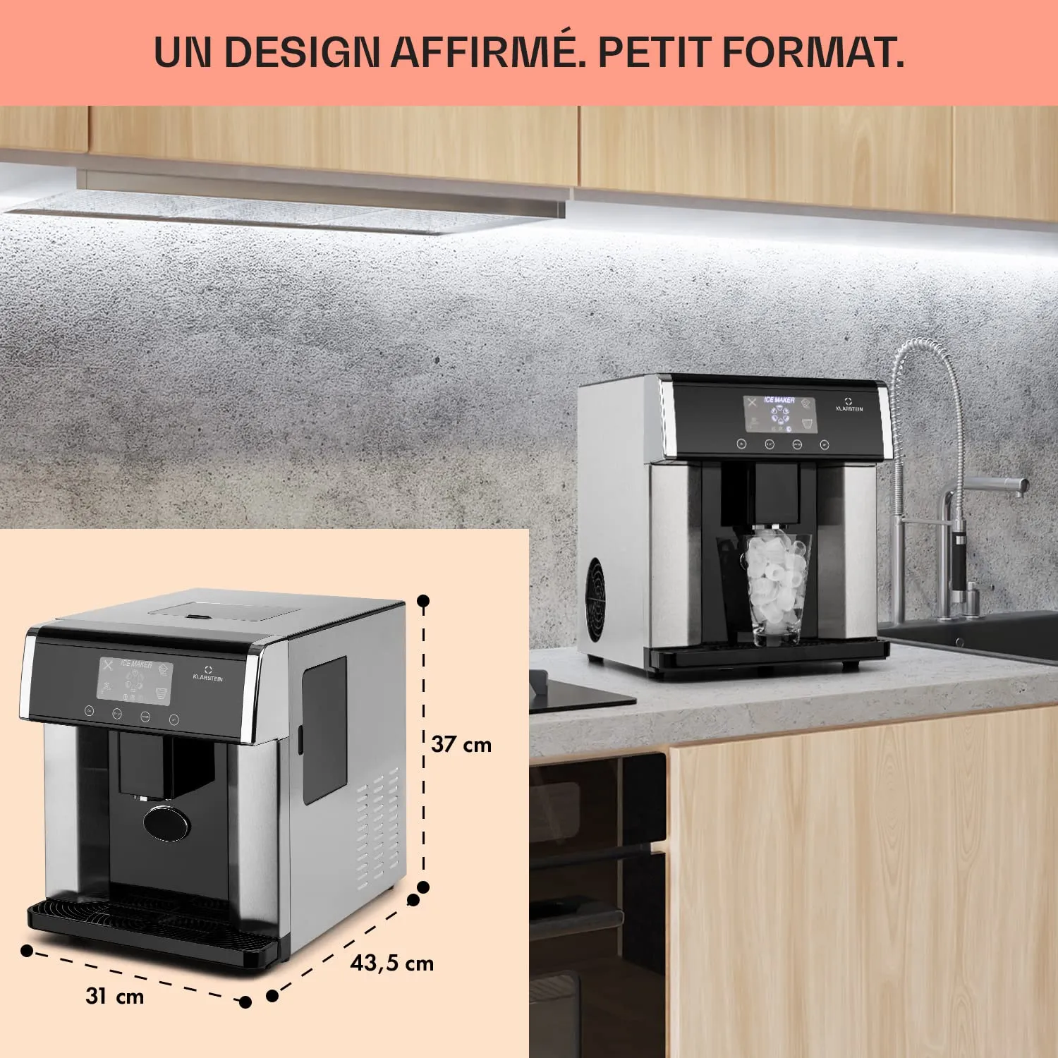 Klarstein machine à glaçons 3 L 15 kg 3 tailles inox