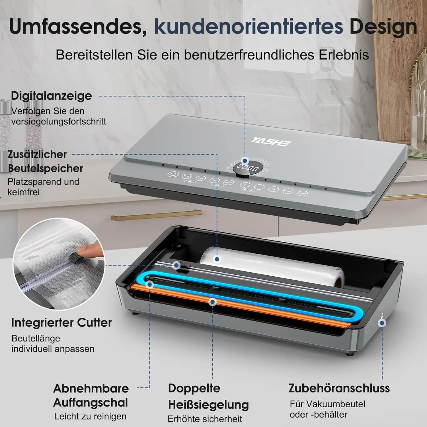 YASHE Machine Sous Vide 10 en 1 80 kPa Couvercle Magnétique