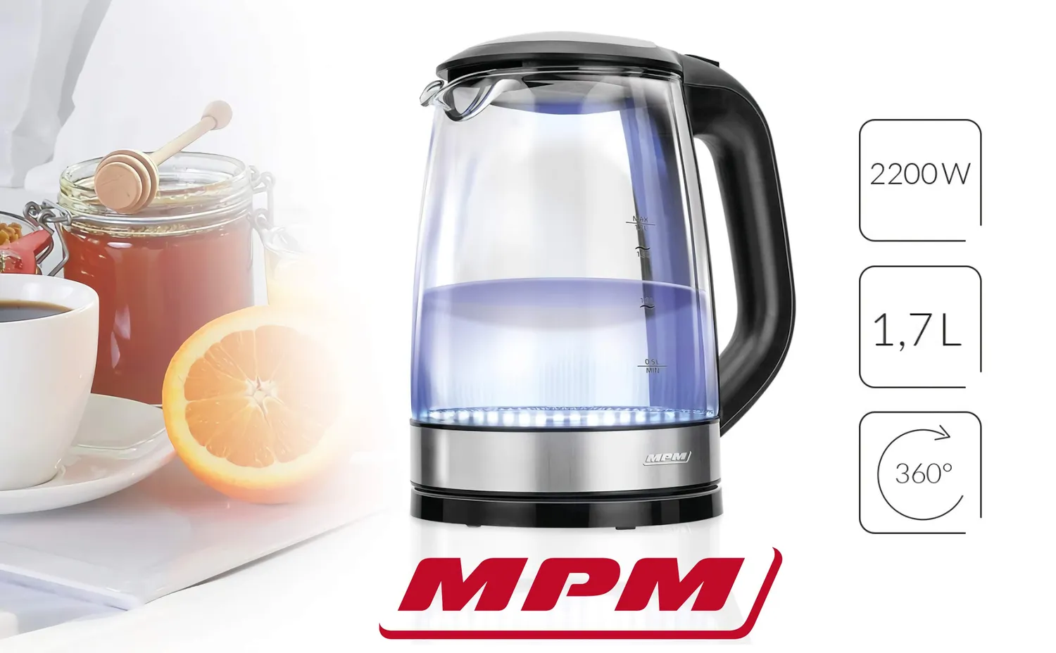 MPM MCZ-78 bouilloire électrique verre 1,7 L