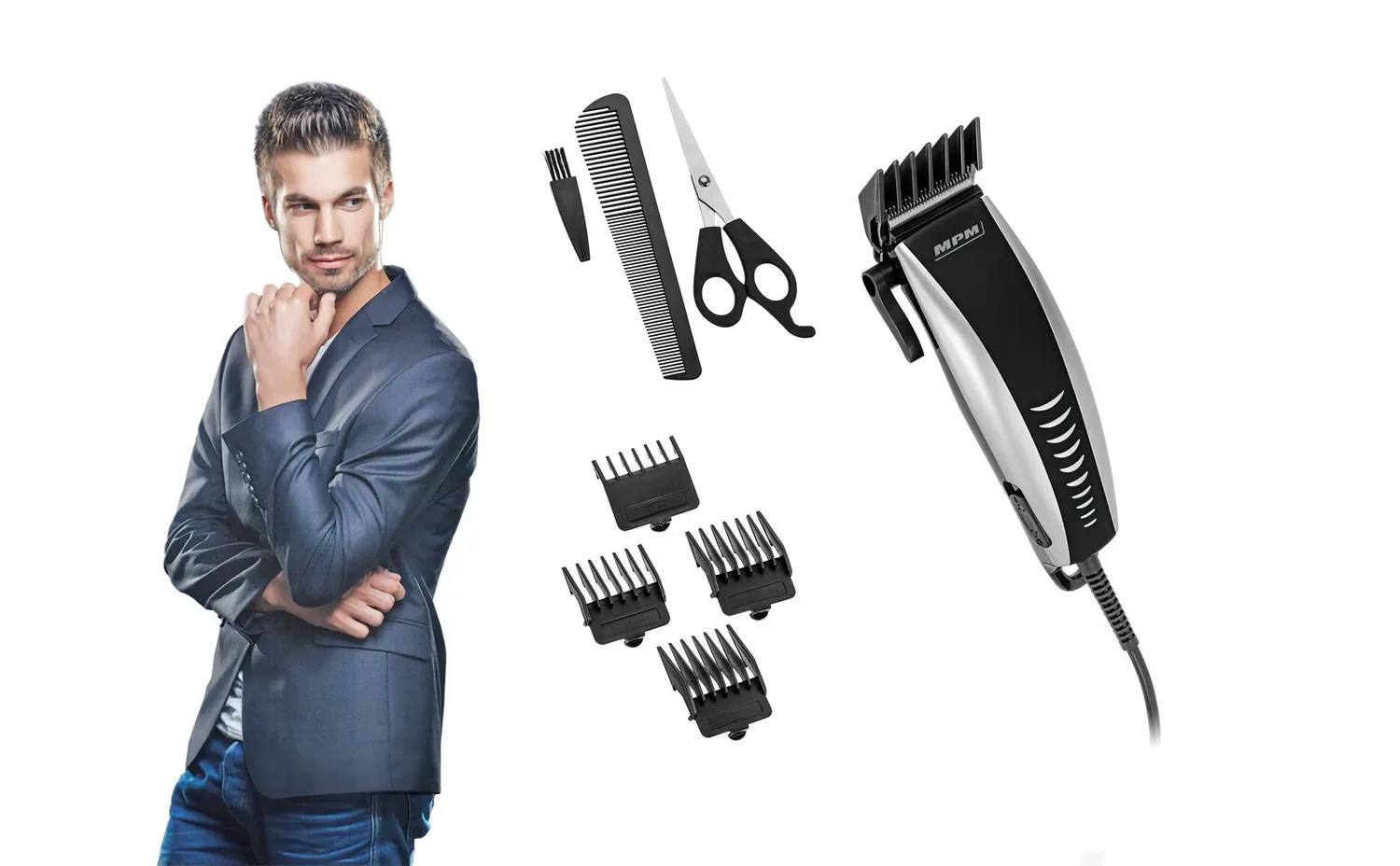 MPM MMW-02 tondeuse cheveux barbe inox kit complet