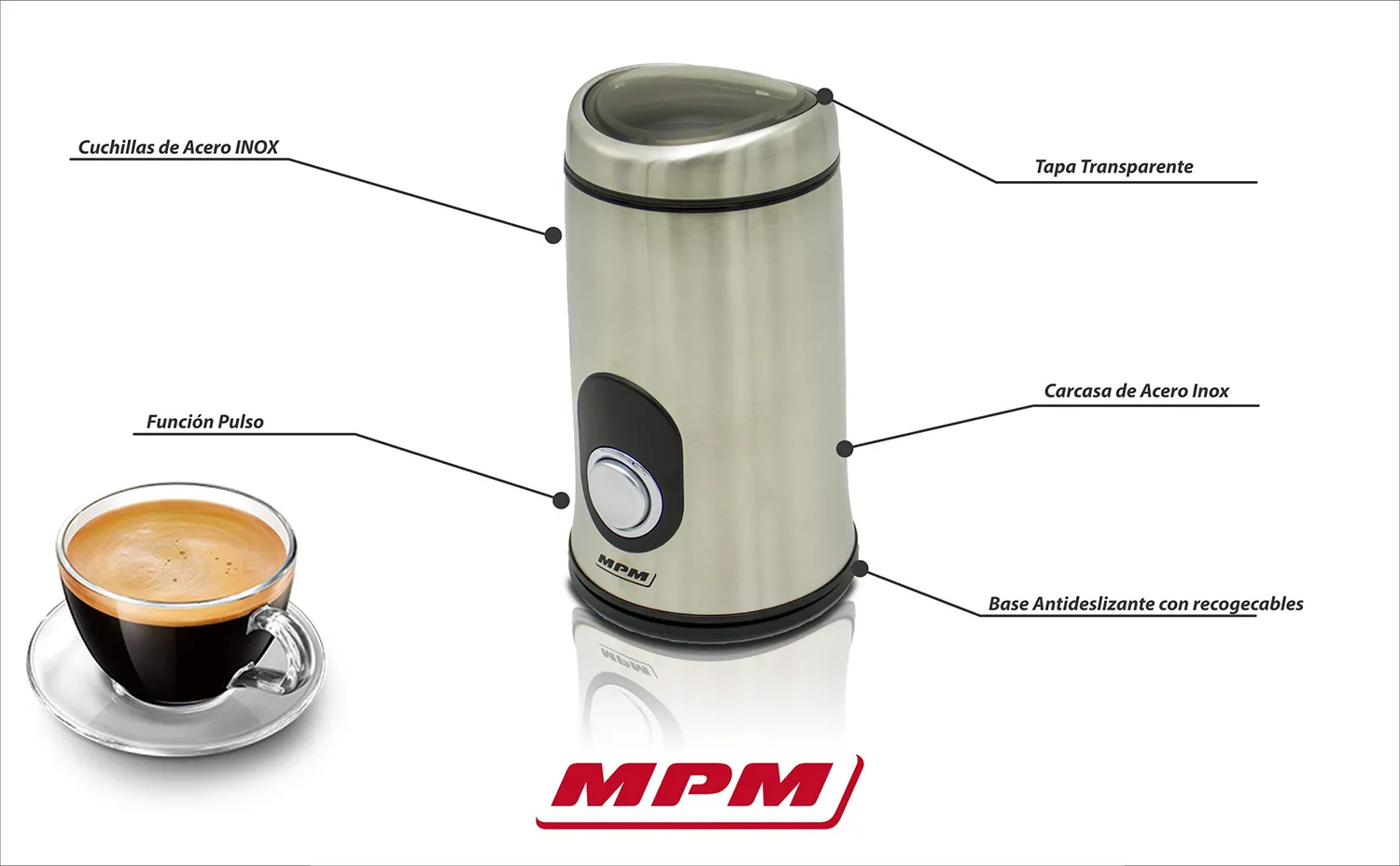 MPM MMK-02M moulin à café électrique inox 50 g