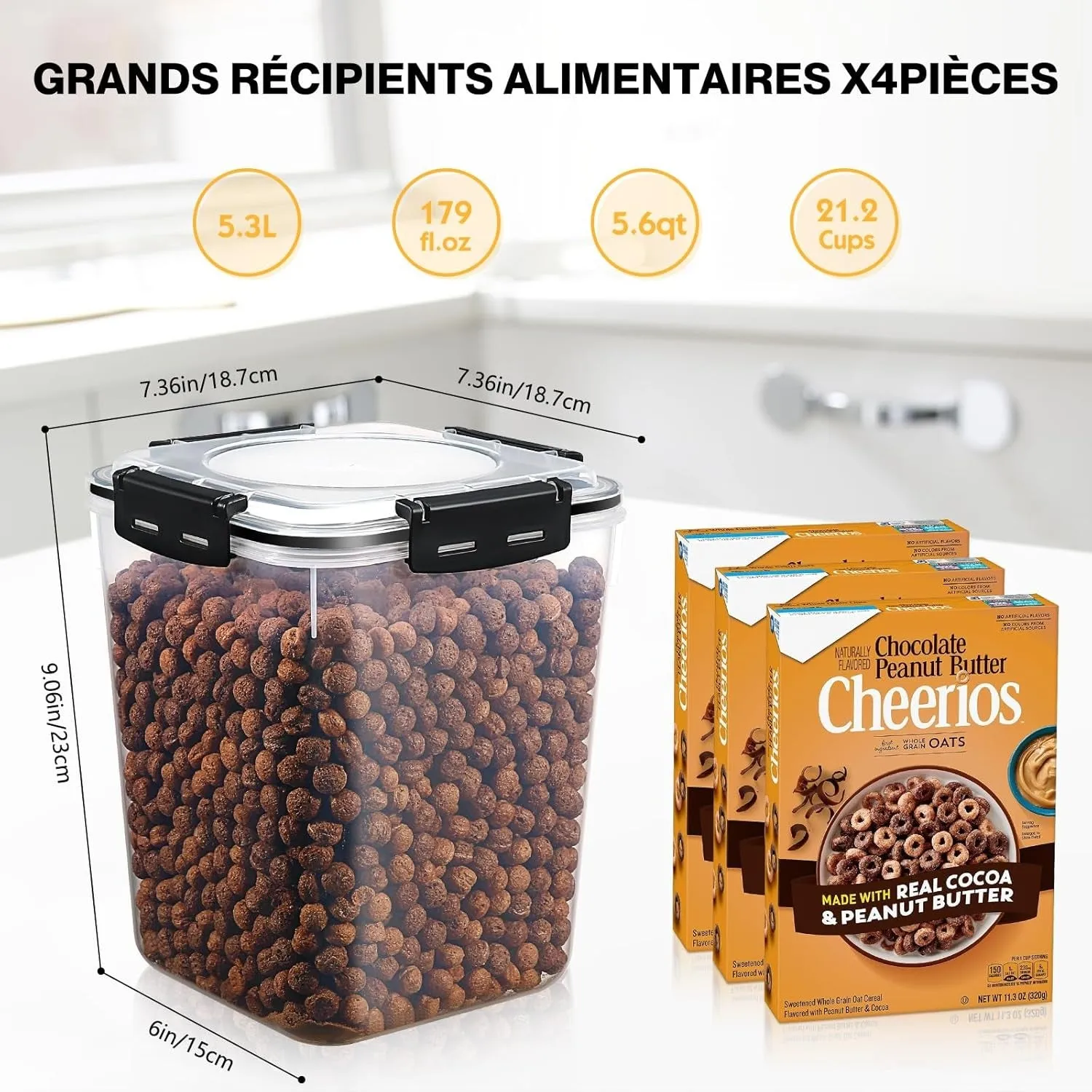 YASHE Boîte Conservation 5,3L Lot de 4 Sans BPA