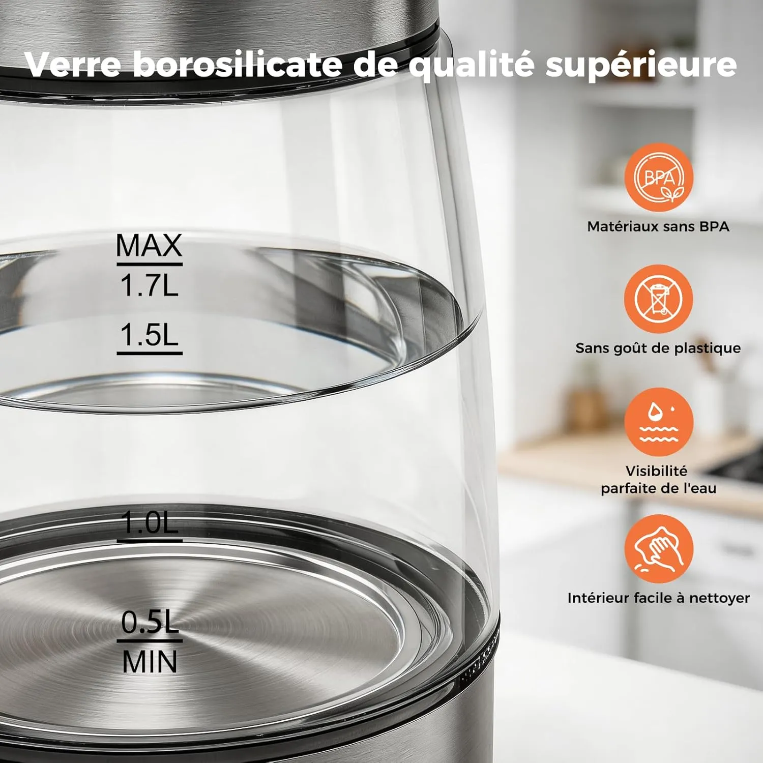 YASHE Bouilloire Électrique Verre 1,7L 2200W LED Bleue