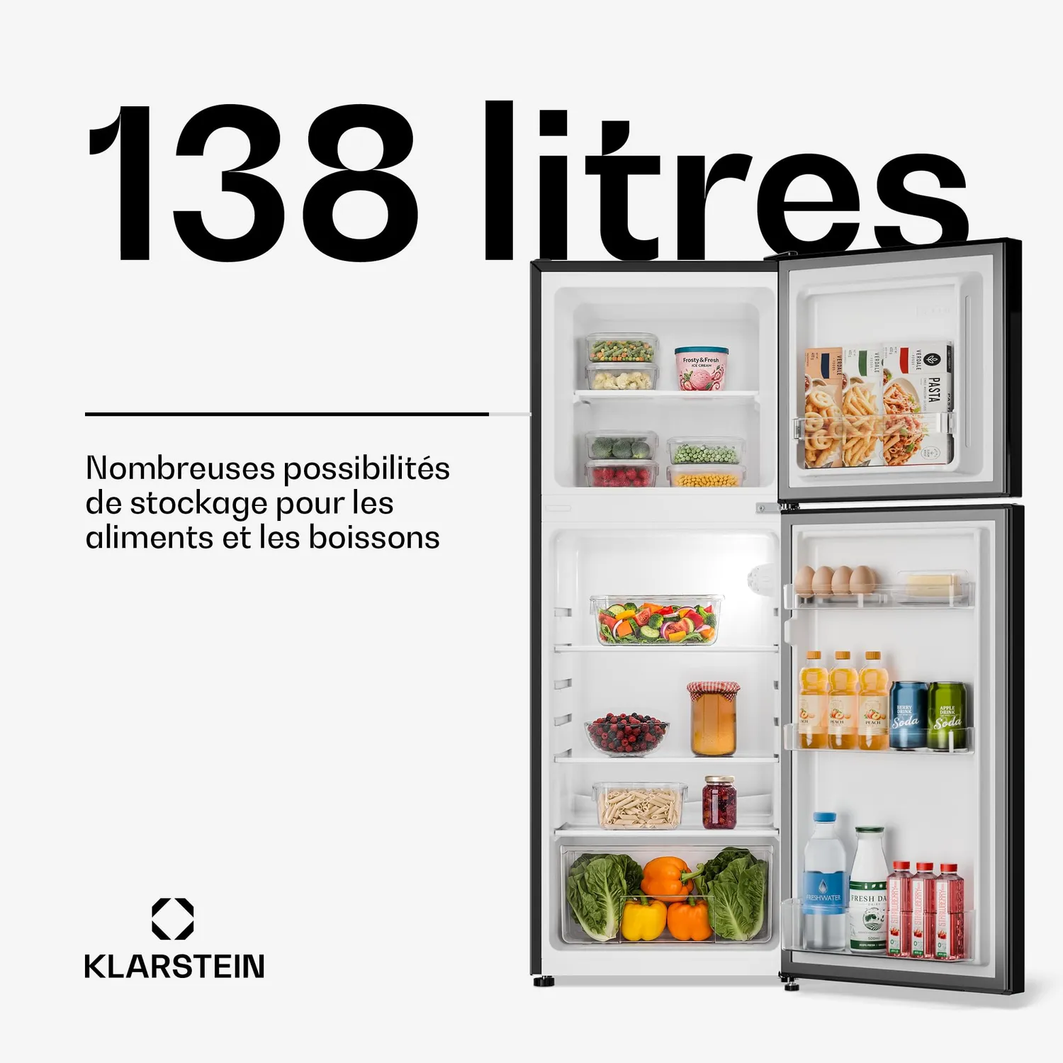 Klarstein Audrey Retro combiné frigo noir 138 L 39 dB