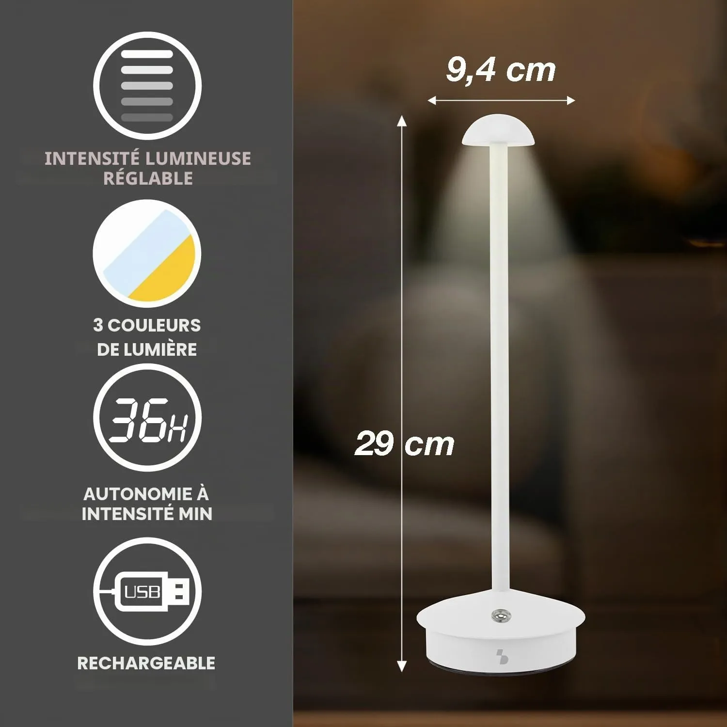 Beper P207ILI154 lampe table sans fil rechargeable USB-C