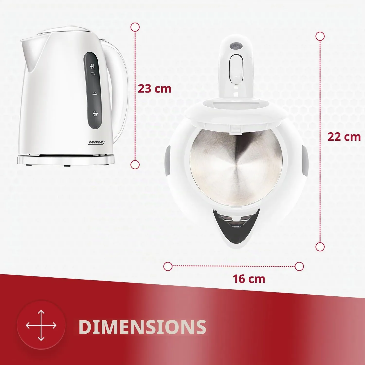 MPM Bouilloire Électrique MCZ-85 1,7L 2200W Blanc