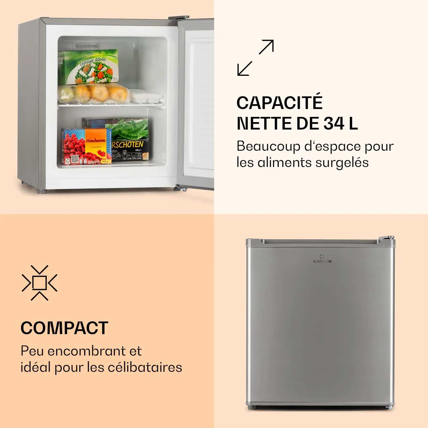 Klarstein mini congélateur armoire 33 L argent froid ventilé