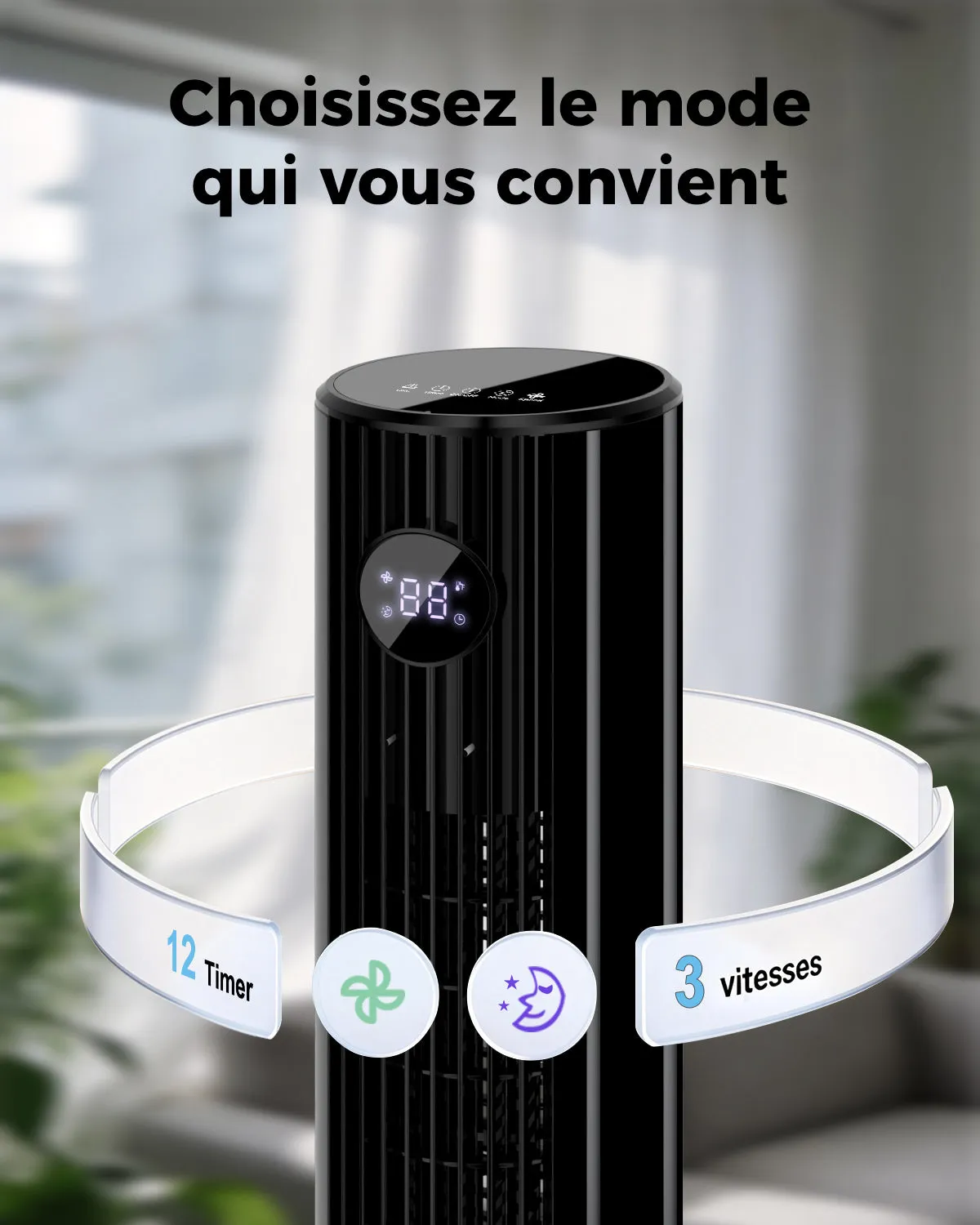 YASHE Ventilateur Tour Numérique ventilateur colonne 3 vitesses