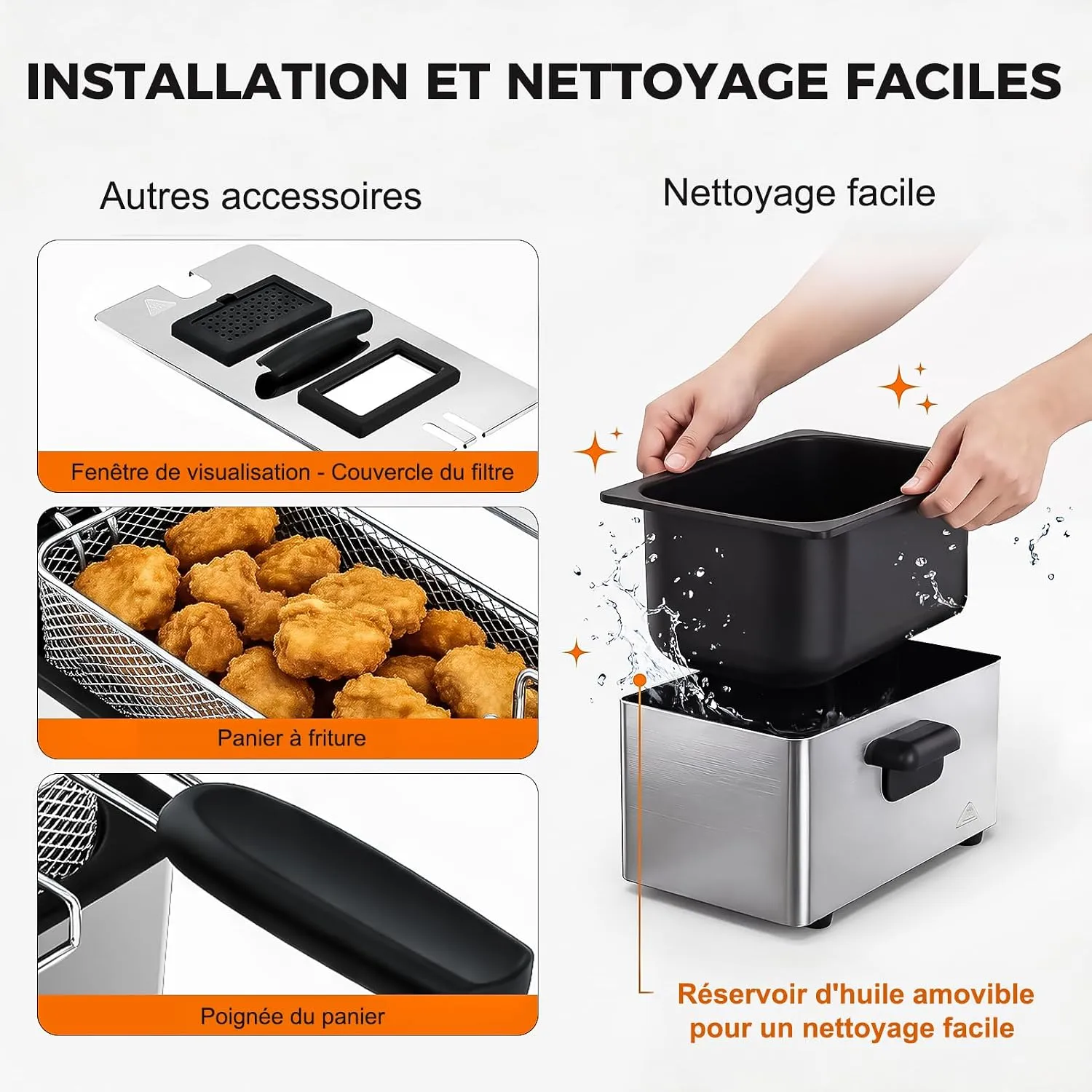 YASHE friteuse électrique 3,2 L 1500 W inox réglable