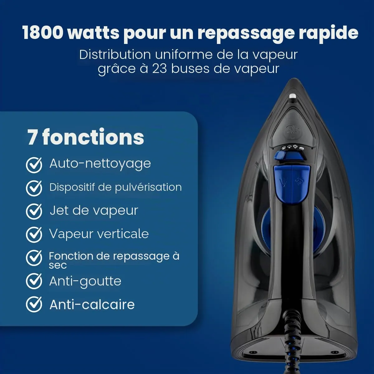 Clatronic DB 3703 fer à repasser vapeur noir bleu