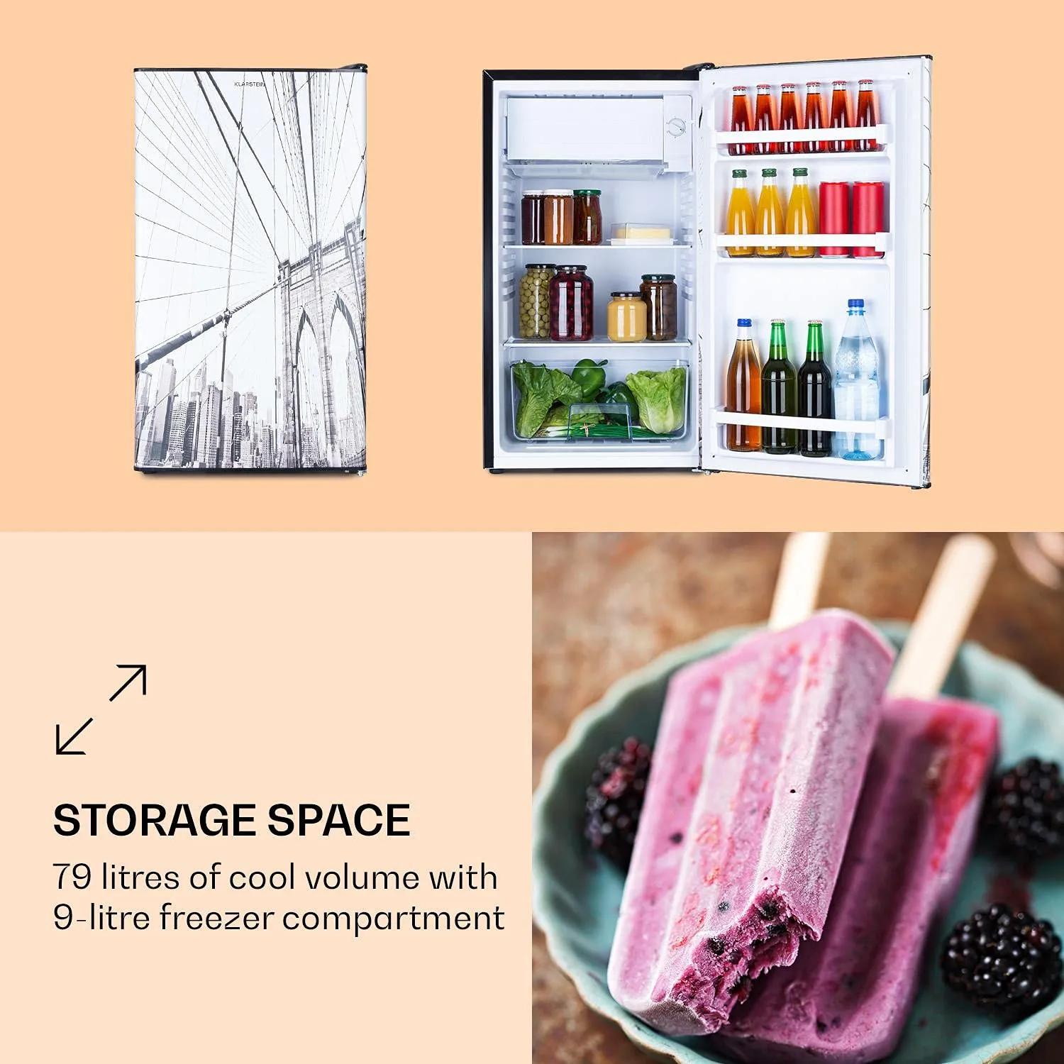 Klarstein CoolArt combiné frigo congélateur 79 L design ville