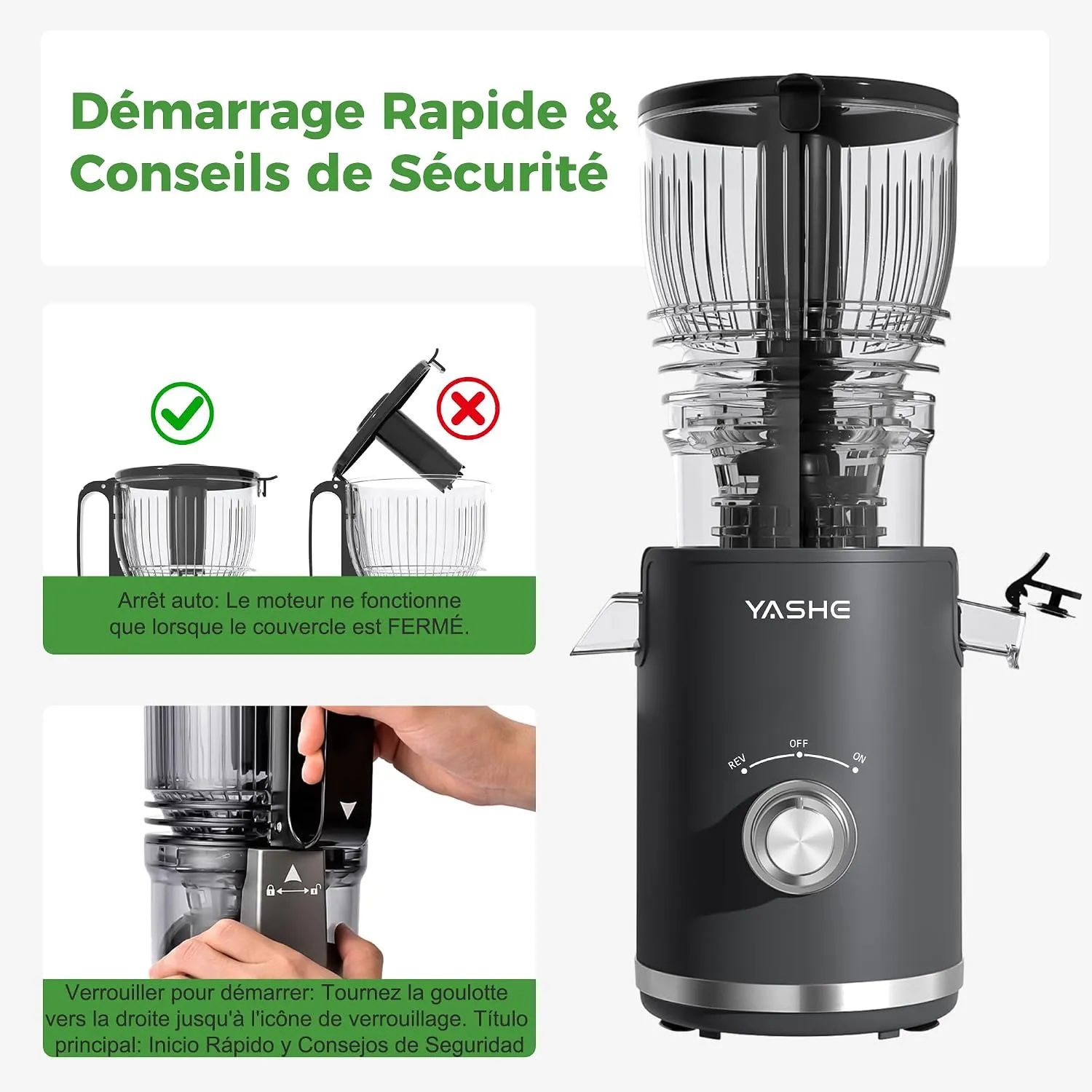 YASHE Extracteur Lent 300W extracteur de jus 148 mm fruits entiers