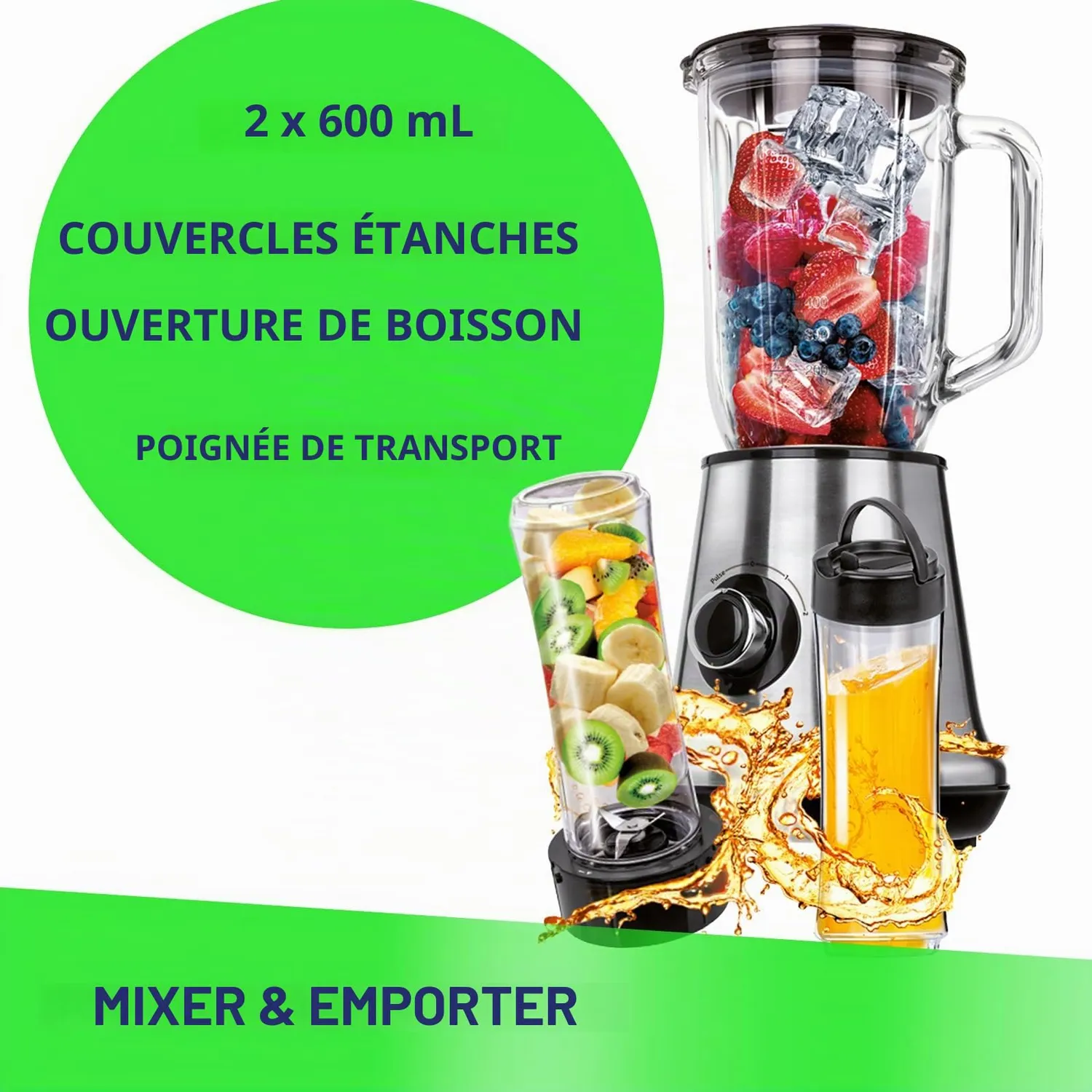 MPM MBL-15M blender smoothie 1 L + 2 x 0,6 L