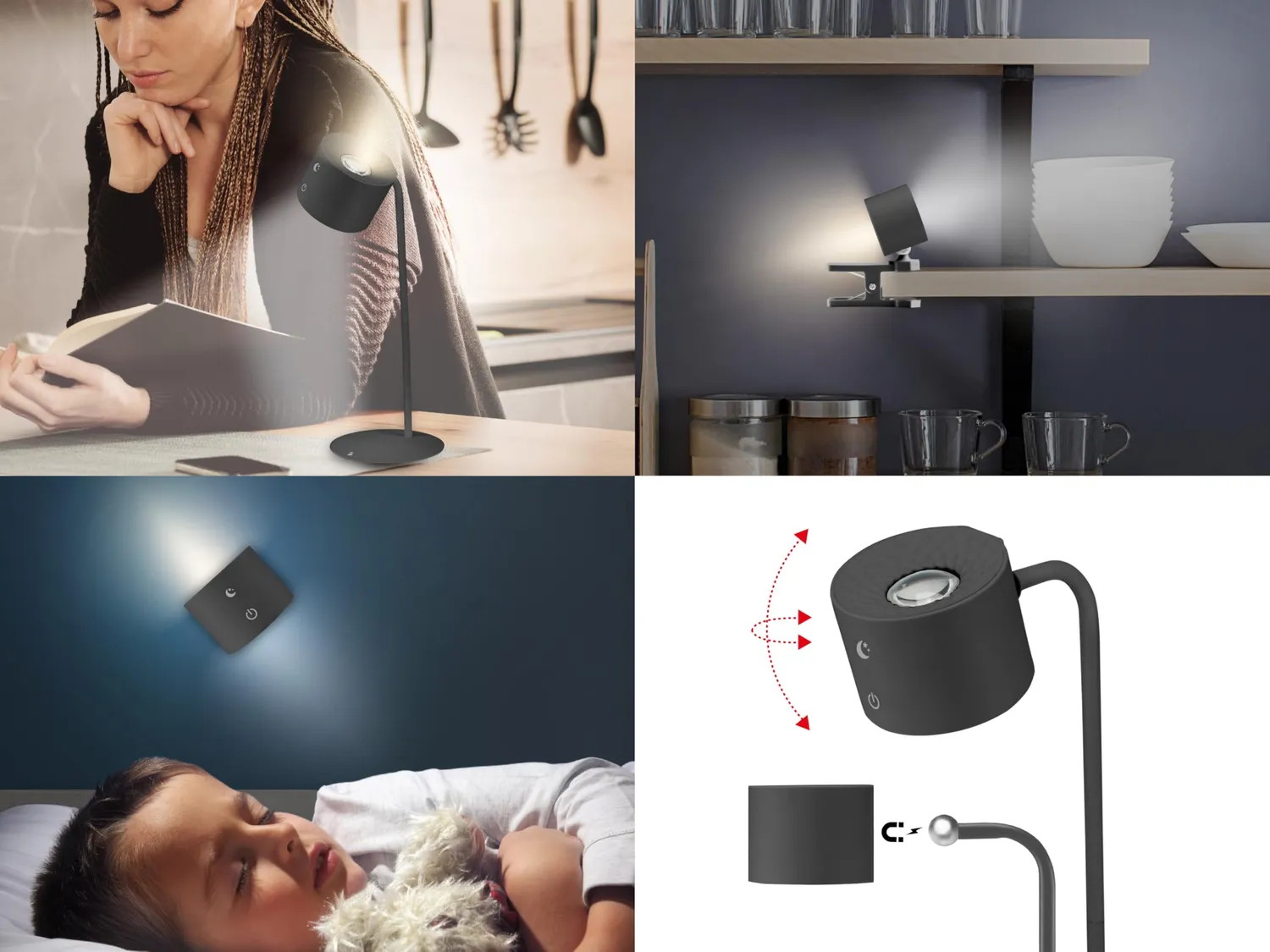 Beper Luminì P201UTP304 lampe tactile noire rechargeable