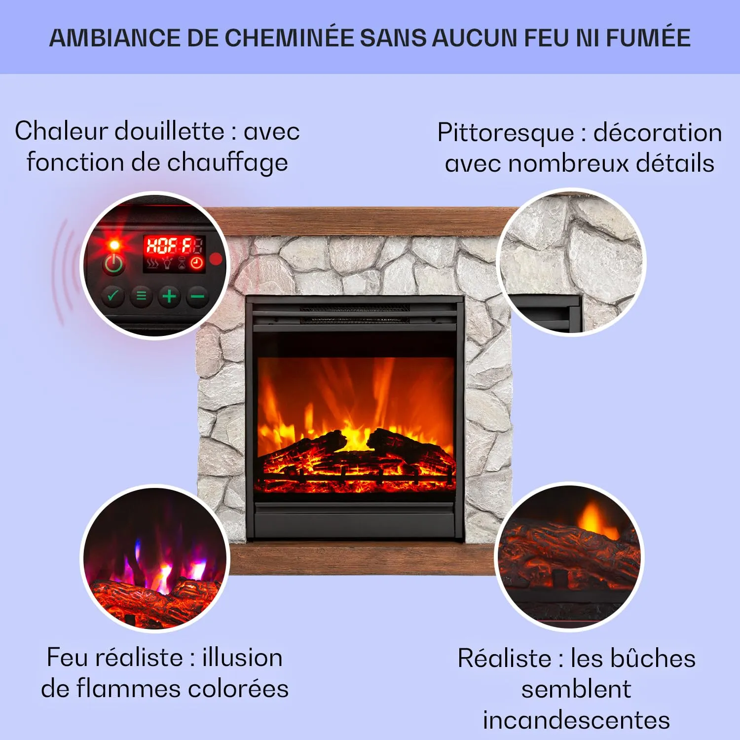 Klarstein Lodge cheminée électrique 1800W effet flamme