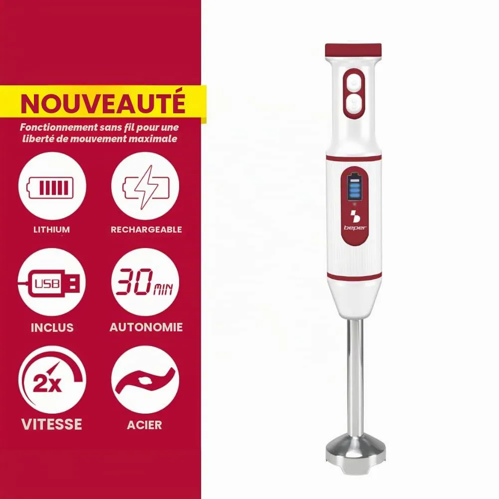 Beper P102FRU300 mixeur plongeant sans fil USB 2 vitesses