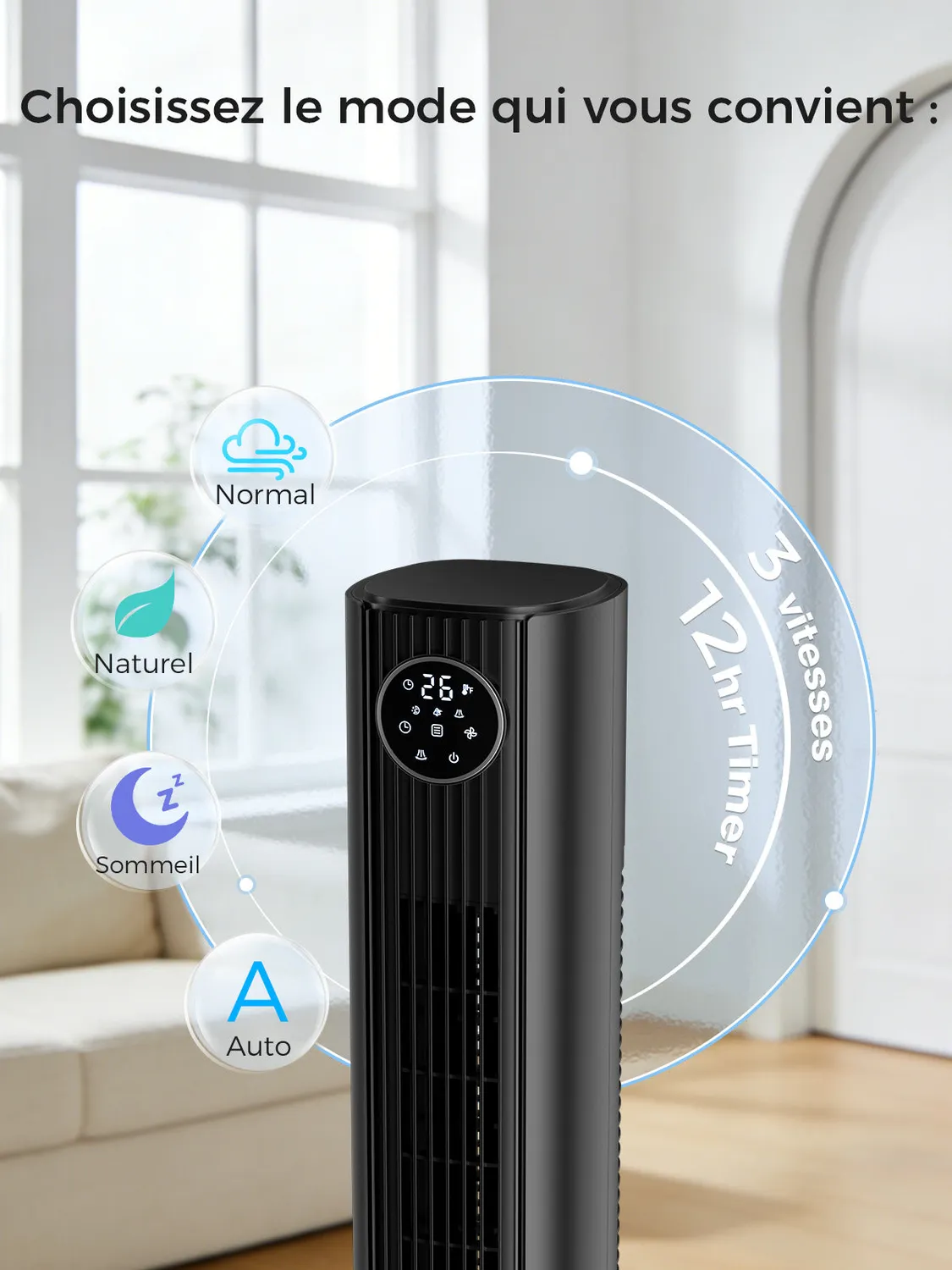 YASHE ventilateur tour oscillant 81cm noir télécommande
