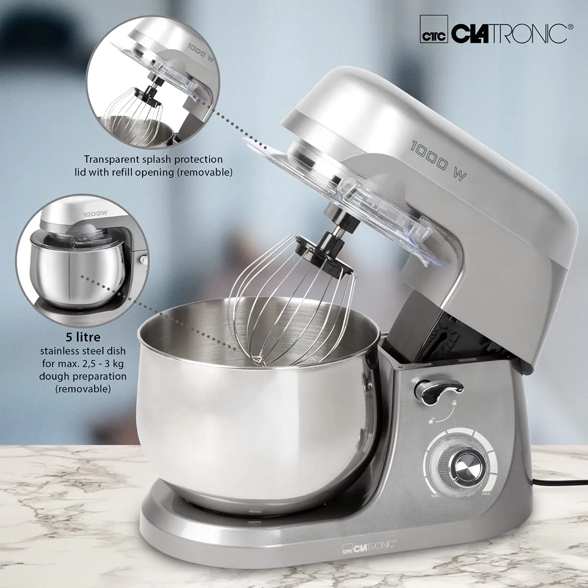 Clatronic KM 3709 robot pâtissier 5L 1000W inox