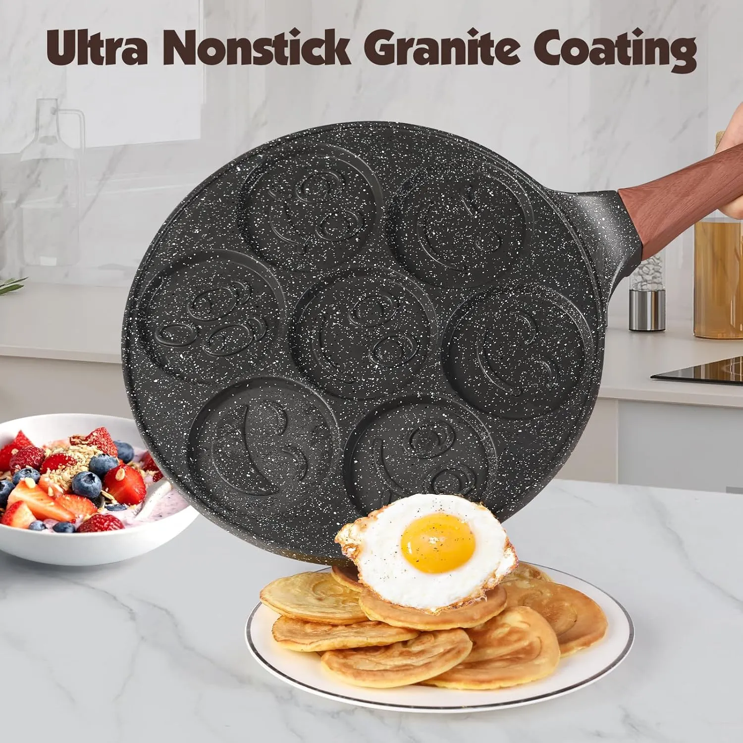 YASHE poêle pancakes sourire 7 trous antiadhésive