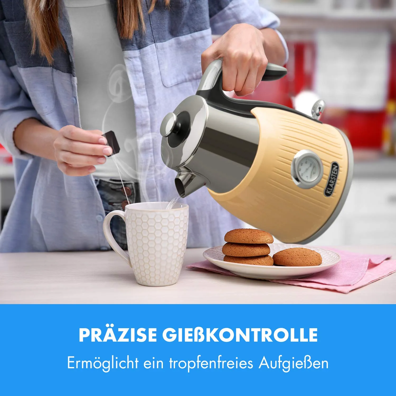 Klarstein Cancan bouilloire électrique 1,6 L crème rétro
