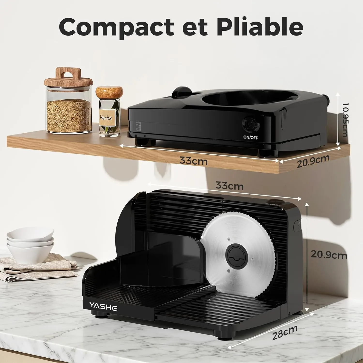 YASHE Trancheuse Électrique Pliable 180W 0-15 mm