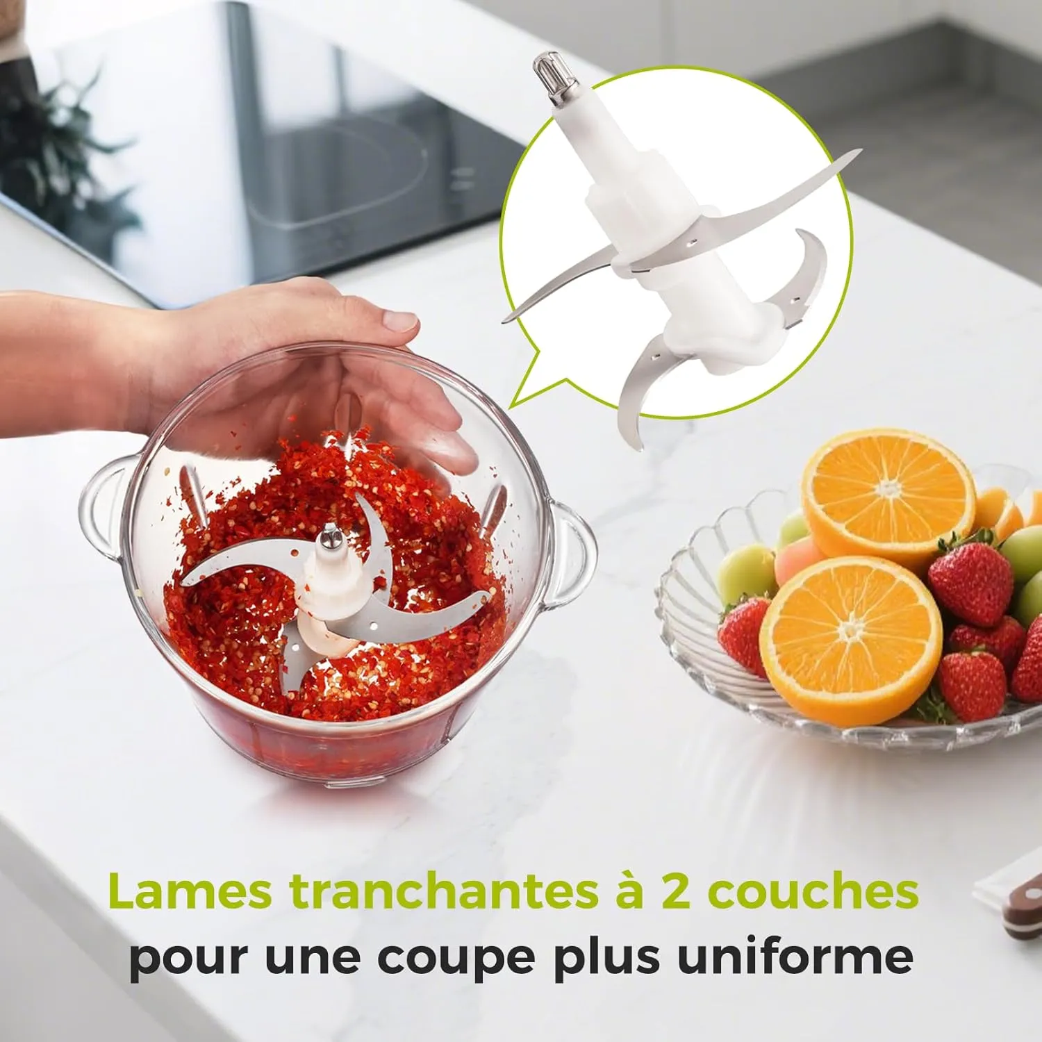 YASHE hachoir électrique verre 1,8 L + inox 2 L 500 W
