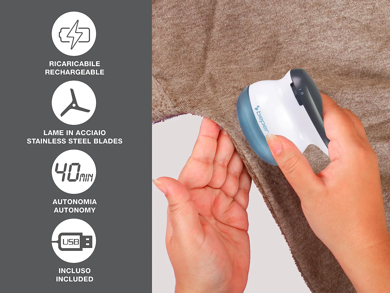 Beper 50.245 rasoir anti-bouloche USB rechargeable