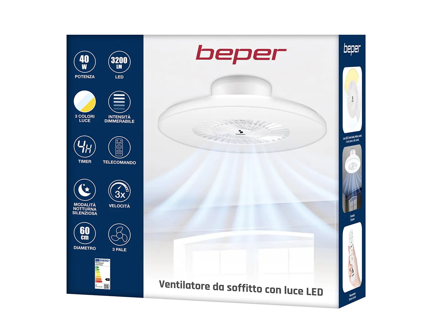 Beper P206VEN650 ventilateur plafond LED 60 cm 3 couleurs