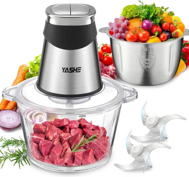 YASHE hachoir électrique verre 1,8 L + inox 2 L 500 W