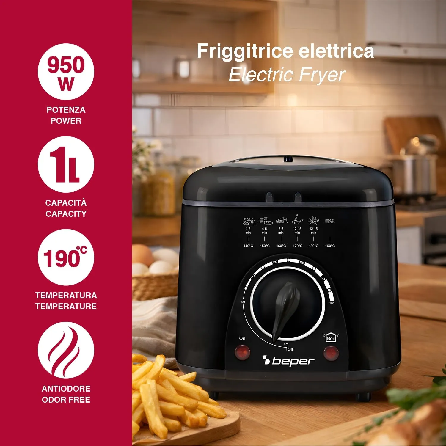 Beper P101FRI100 mini friteuse électrique 1L noire 950W